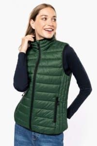 LADIES` LIGHTWEIGHT SLEEVELESS FAKE DOWN JACKET